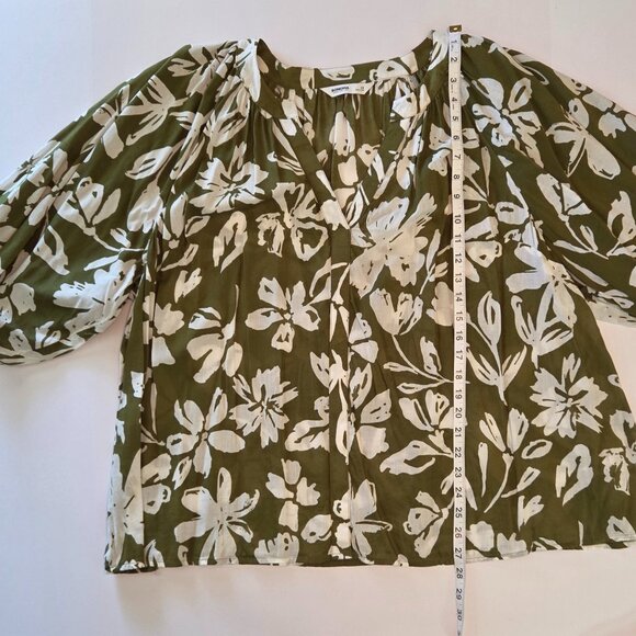 Sonoma Goods for Life Olive Green Floral Henley Top, 3XL, Balloon Sleeves - Picture 4 of 12